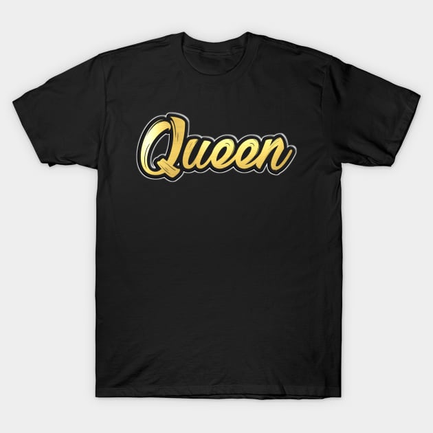 Shiny black and Gold QUEEN word ver3 T-Shirt by Donperion